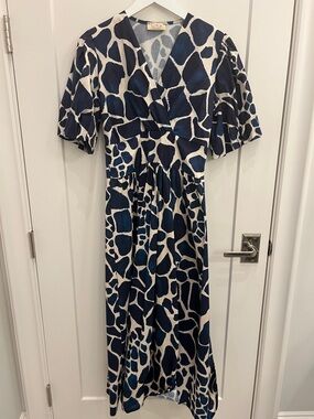 Sofia Navy and Cream-Print Midi Dress